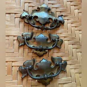 Brass Antique Vintage Hardware Chippendale Colonial drawer pull 2.5” OC set of 3